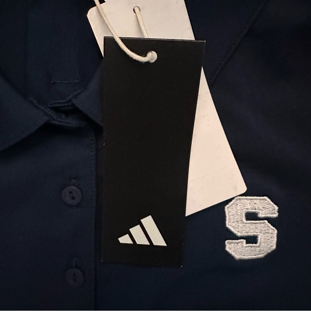 Adidas Women’s Golf Polo Shirt Medium Navy Short Sleeve Collegiate Logo NWT - Picture 6 of 7